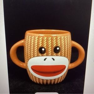 Galerie Sock Monkey Mug Set of 2 with two handles. Monkey image on two sides NEW